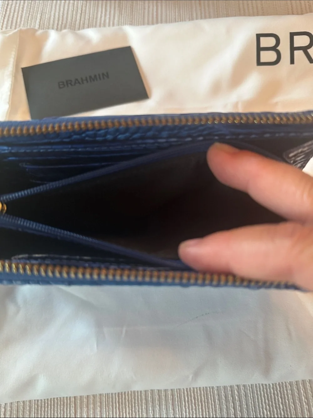 Brahmin large Duxbury blue with silver sheen mixed in  bag&wallet set